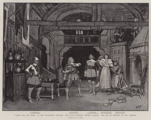 Under den røde kappen på Haymarket Theatre, scenen mellom kaptein Larolle og Gil de Berault på Chateau