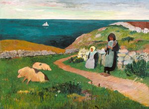 Young Breton Girls In The Field (olje på lerret)