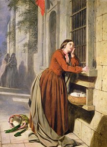 Mor deponerer barnet sitt på Foundling Hospital i Paris, ca. 1855-60 (olje på tre)