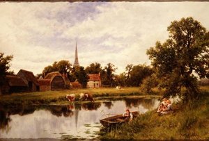 Landskap med gård og storfe av Henry Parker