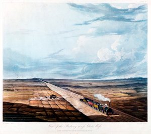 Tog som krysser Chat Moss, Lancashire, 1831