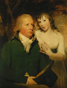 Portrett av Sir Alexander Don, sittende i halv lengde, sittende i en grønn frakk med datteren hans, Elizabeth, lent på skulderen, av Henry Raeburn