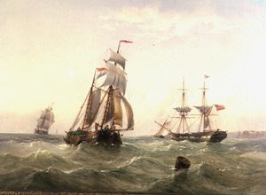 Fartøy utenfor en kystlinje av Henry Redmore