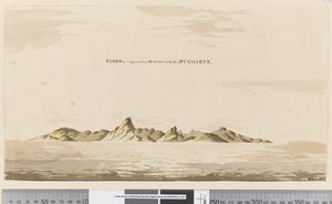 Side 25aa Eimeo slik den ser ut fra Matavai Bay, Otahiete, 1768-75 (penn og blekk og vask)