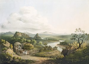 En utsikt nær Roode Sand-passet ved Kapp det gode håp, gravert av J. Bluck (fl.1791-1831) 1809 (akvatint)