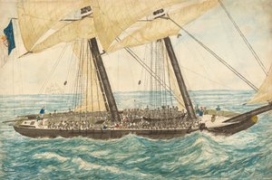 Den portugisiske slaven Diligenté tatt til fange av H.M. Sloop Pearl med 600 slaver om bord, mai 1838. av Henry Samuel Hawker