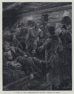Et besøk til Alexandrofski Central Prison at Night (litho) av Henry Sandham