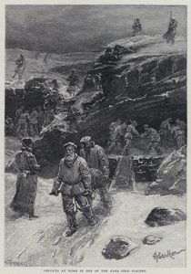 Domfelte på jobb i en av Kara-gullplasseringene (litho)