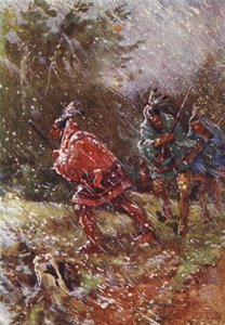 På krigsstien om vinteren (farge litho) av Henry Sandham