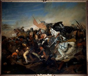Utsikt over slaget ved Kassel 23.08.1328, seier til Filip VI av Valois over den flamske hæren Maleri av Henry Scheffer (1798-1862) 1837 Søn. 4,65x5,43 m versailles, slottets museum