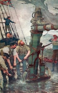 Alle hender til pumpene (farge litho) av Henry Scott Tuke