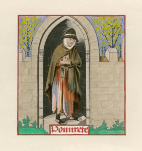 Fattigdom, fra Romance of the Rose, ca 1480, i British Museum, Harl M S 4425 av Henry Shaw