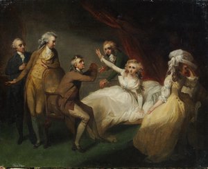 Camilla kommer seg etter besvimelsen, illustrasjon av en scene fra 