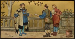 The Justice, plakett som viser en illustrasjon fra Shakespeares Seven Ages, Minton ware, Staffordshire, 1874 (emaljert fajanse)