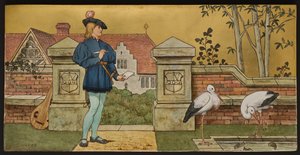 The Lover, plakett som viser en illustrasjon fra Shakespeares Seven Ages, Minton ware, Staffordshire, 1874 (emaljert fajanse)