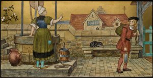 The Schoolboy, plakett som viser en illustrasjon fra Shakespeares Seven Ages, Minton ware, Staffordshire, 1874 (emaljert fajanse)