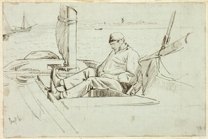 Mann som sitter i en seilbåt av Henry Stacy Marks
