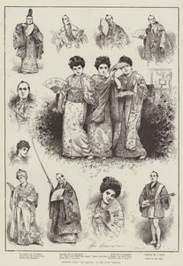 Skisser fra "The Mikado" på Savoy Theatre (gravering) av Henry Stephen (b.1861 fl.1880 1925) Ludlow
