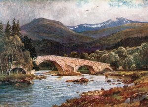 Old Mar Bridge og Lochnagar, Aberdeenshire (fargelitografi) av Henry Sutton Palmer