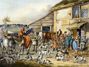 The Refreshment, fra 'Foxhunting', gravert av Thomas Sutherland (1785-1838) (farge litho)