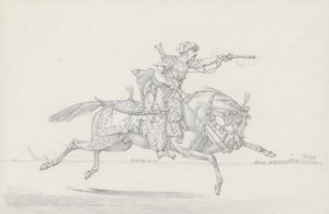 En ladende mameluke som avfyrer en pistol (grafitt og rødt kritt på papir) av Henry Thomas Alken