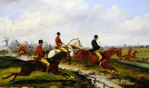 Jaktscene (gouache på panel) (se 349142 for par) av Henry Thomas Alken