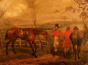 Jegere som røyker ved et gjerde (par 63919) av Henry Thomas Alken