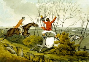 Stuper gjennom hekken, fra "kvalifiserte hester og ukvalifiserte ryttere" av Henry Thomas Alken