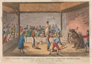Godseieren kikker inn i Charleys teater i Westminster av Henry Thomas Alken