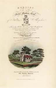 Tittelside med kalligrafisk tittel og vignett av engelsk Tudor av Henry Thomas Alken
