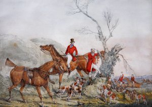 Treeing the Fox, ca. 1830 (blyant og akvarell på papir) av Henry Thomas Alken