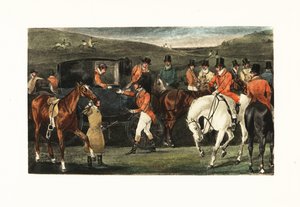 Viktorianske herrer på hesteryggen samles for en utdrikningslag. av Henry Thomas Alken