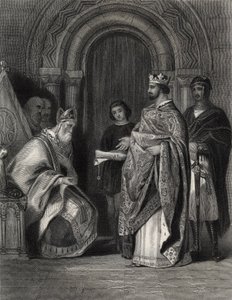 Henry II presenterer pavens okse til erkebiskopen av Cashel, gravert av G. Greatbach av Henry Warren