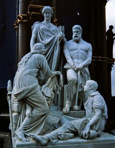 Produserer, skulpturgruppe fra Albert Memorial, ferdigstilt i 1876 (granitt) av Henry Weekes