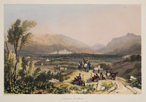 Plains and City of Vitoria, fra Skisser av natur i de baskiske provinsene i Spania, med et utvalg av nasjonal musikk ?, pub. 1838 (håndfarget gravering) av Henry Wilkinson