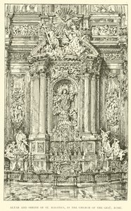 Alter og helligdom for St Ignatius, i Gesu-kirken, Roma (gravering) av Henry William Brewer