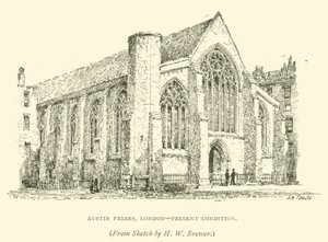 Austin Friars, London, nåværende tilstand (gravering) av Henry William Brewer