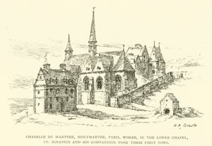 Chapelle du Martyre, Montmartre, Paris, hvor, i Nedre kapell, St Ignatius og hans følgesvenner avla sine første løfter (gravering) av Henry William Brewer