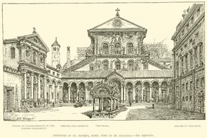 Eksteriør av Peterskirken, Roma, tiden for St. Ignatius (gravering) av Henry William Brewer