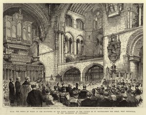 H R H prinsen av Wales ved gjenåpningen av North Transept av Church of St Bartholomew the Great, West Smithfield, av erkebiskopen av Canterbury av Henry William Brewer