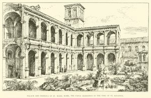 Palasset og basilikaen St Mark, Roma, den pavelige residens på St Ignatius tid (gravering) av Henry William Brewer