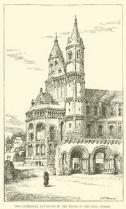 Katedralen og ruinene av diettens hus, ormer (gravering) av Henry William Brewer