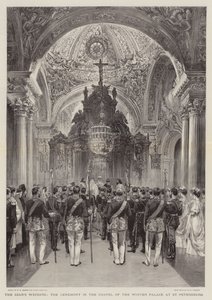 Tsarens bryllup, seremonien i kapellet til vinterpalasset i St. Petersburg av Henry William Brewer