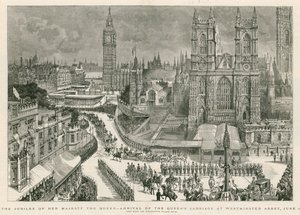 Jubileet til Hennes Majestet Dronningen - ankomst av dronningens vogn til Westminster Abbey av Henry William Brewer