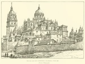 De gamle og nye katedralene, Salamanca (gravering) av Henry William Brewer