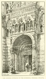 Hovedinngangen til katedralen, Ferrara (gravering) av Henry William Brewer