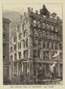Den nylige brannen i Cheapside, ruinene av Henry William Brewer