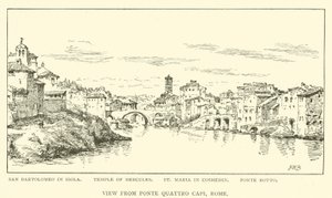Utsikt fra Ponte Quattro Capi, Roma (gravering) av Henry William Brewer