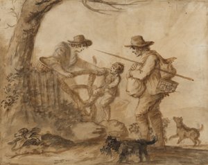 A Rustic Family, ca. 1780 (penn, pensel og sepiablekk på papir) av Henry William Bunbury