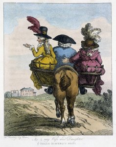 Meg med min kone og min datter - i "" engelske karikaturer om manerer å ri på en hest", ill. av H.W. Bunbury, red. John Stockdale av Henry William Bunbury